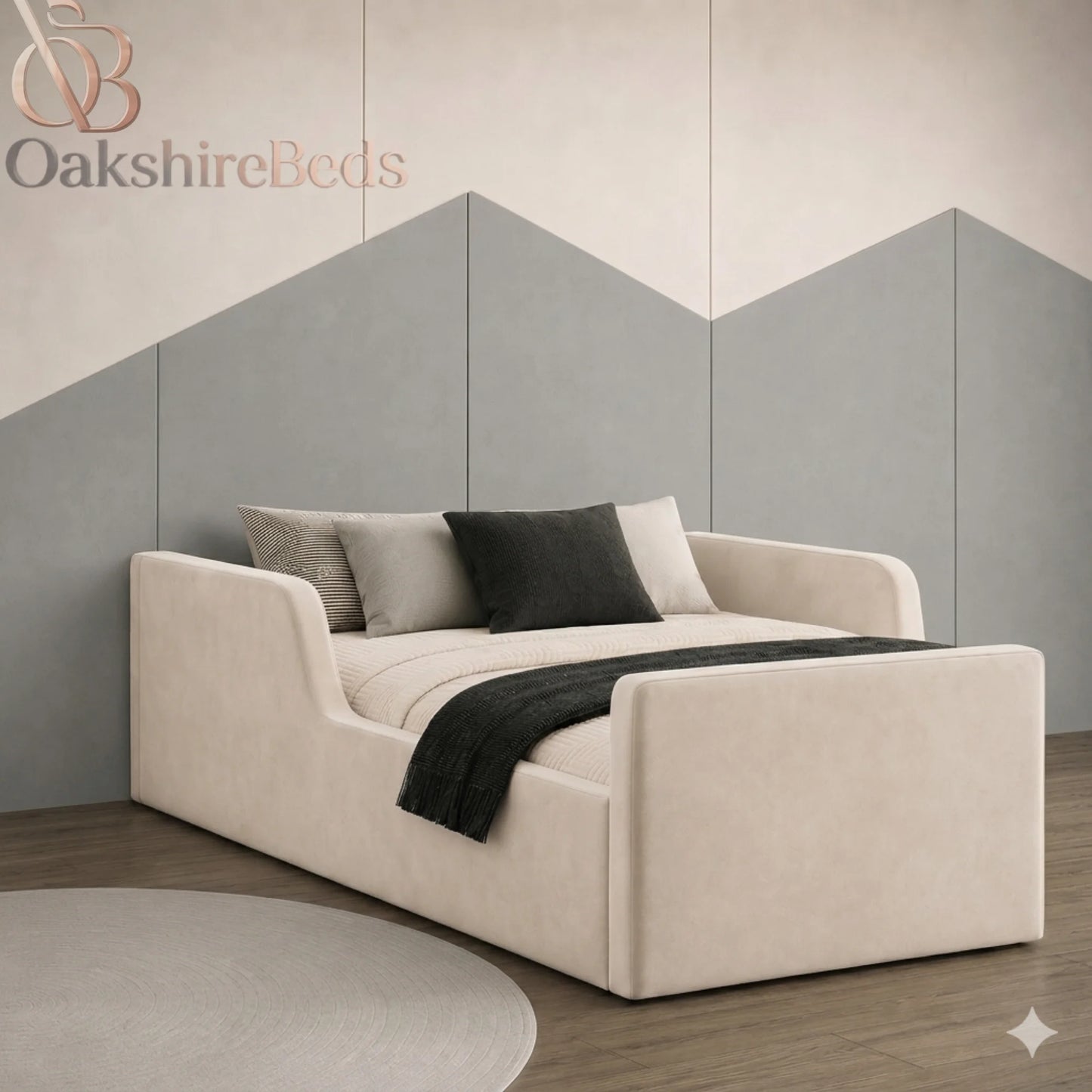 Roison Kids Bed UK | Luxury Upholstered Kids Bed with Safety Rail Option | OakshireBeds